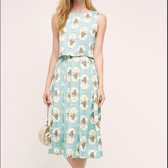 Anthropologie Pankaj & Nidhi Mirror Image Floral Tea Party Midi Dress Size 6 - Picture 3 of 17